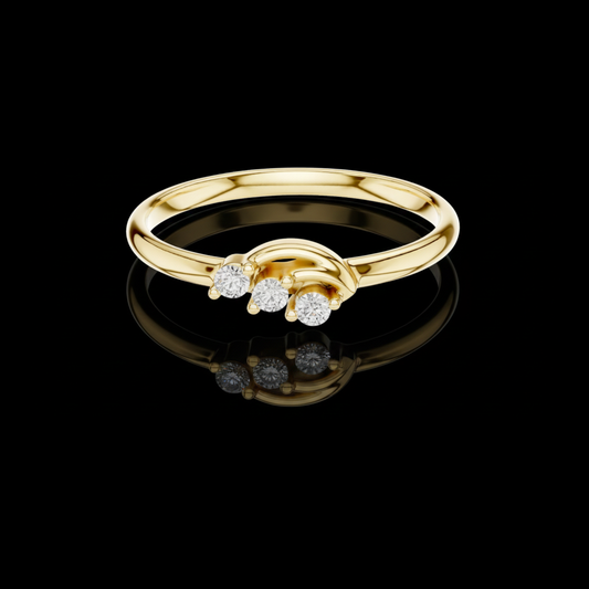 0.15 TCW Elegant Trio Lab Grown Diamond Ring Featuring a Sleek Curved Band and Brilliant Round Stones
