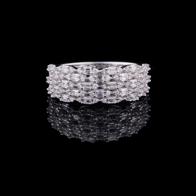 Multi Row Baguette & Round Cut Lab Diamond Wedding Band