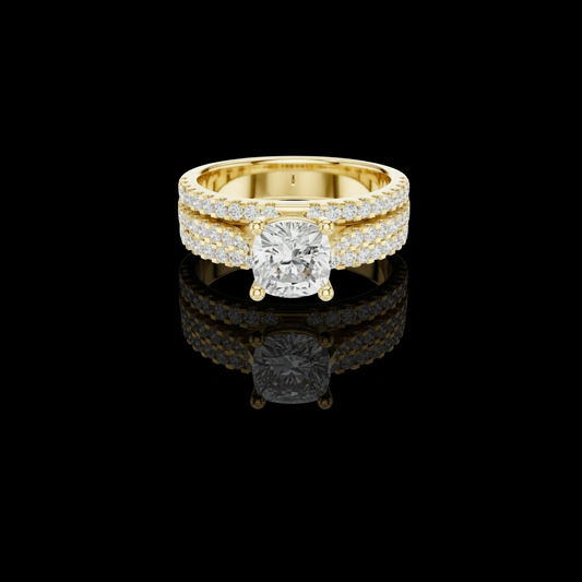 1.42 CT Luxurious Cushion Cut Moissanite Diamond Solitaire Ring with Triple Row Micro Pave Band