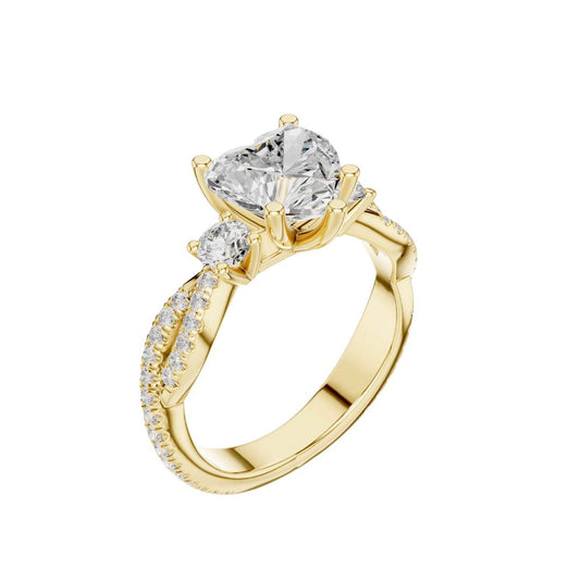 Three Stone Heart Cut Lab Diamond Twisted Pave Band - view 4