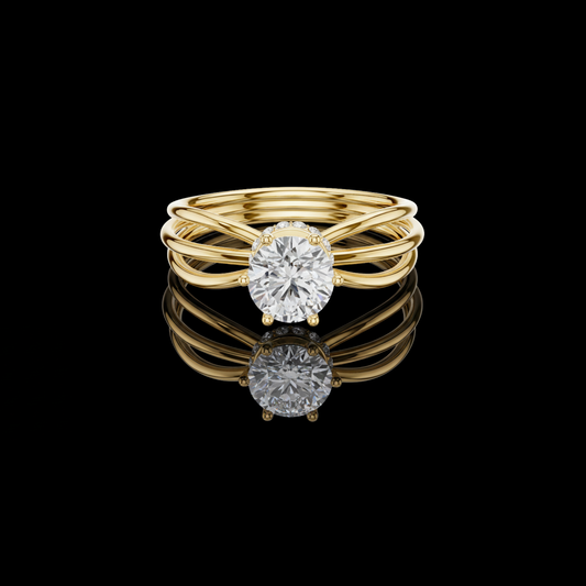 0.068 TCW Triple Band Ring Featuring a Brilliant Round Moissanite Diamond Center Stone