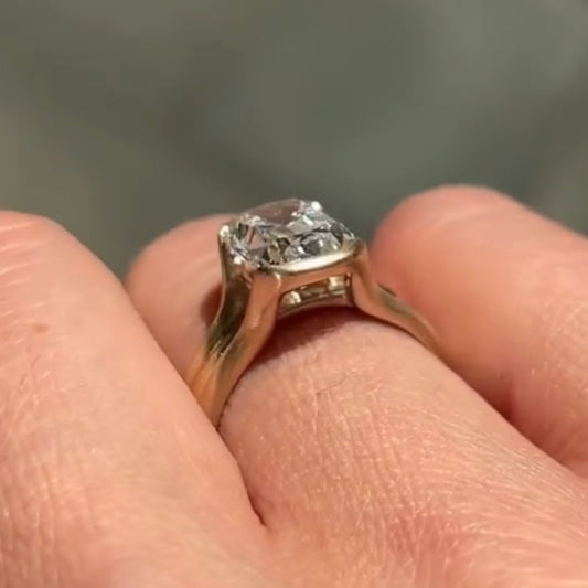 Old Mine Cushion Cut Moissanite Bezel Ring With Triple Band - view 4