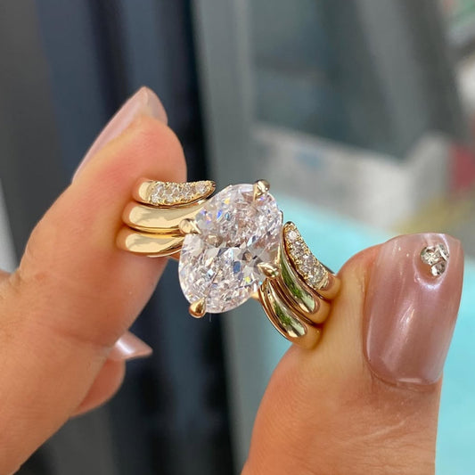 2.95 CT Glamour Moissanite Oval Cut Triple Band Luxury Statement Engagement Ring