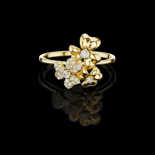 0.16 TCW Blooming Aurora Exquisite Gold Ring Featuring Triple Floral Lab Grown Diamonds