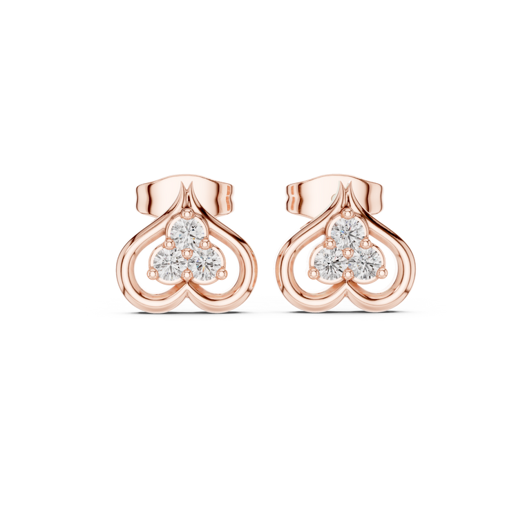 Clover Motif Round Earrings Three Stone Open Loop Heart Studs - view 2