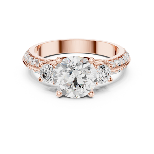 Round Three Stone Engagement Lab Diamond Cathedral Ring - view 2