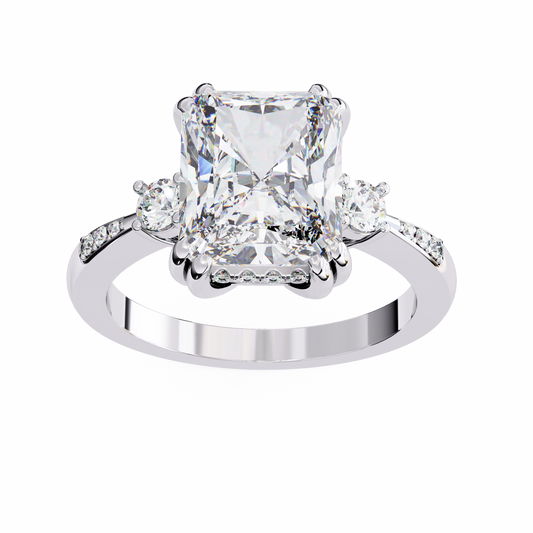 Radiant Cut Three Stone Lab Diamond Solitaire Wedding Ring - view 4