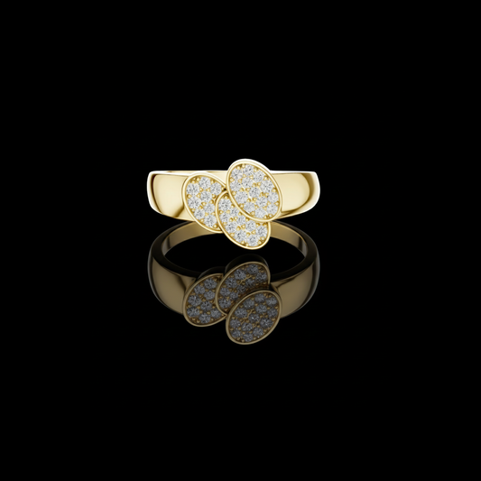 0.56 TCW Classic Round Lab Grown Diamond Triple Oval Cluster Modern Overlapping Pave Design Statement Ring
