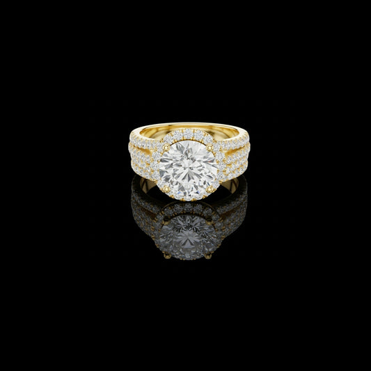 2.5 CT Luxury Gold Halo Ring with Round Brilliant Lab Diamond and Triple Pave Band For Her