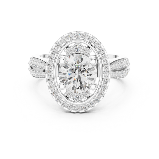 Round Cut Halo Lab Diamond Double Shank Diamond Engagement Ring - view 3