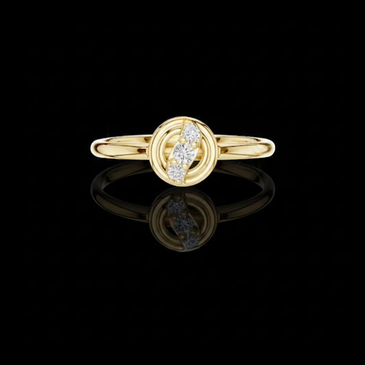 0.044 TCW Radiant Orbit Ring with Triple Round Cut Lab Grown Diamonds in Sculpted Swirl Setting