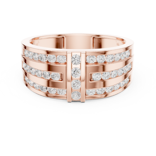 0.75 TWC Titan Crest Solid Gold Multi Row Round Moissanite Diamond Ring for Men