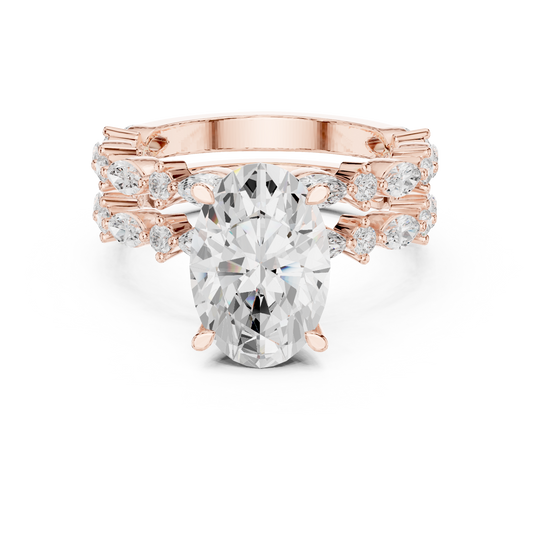 3.00 CT Opulent Couture Bridal Oval Cut Ring with Double Row Moissanite Diamond Gallery Statement Jewelry