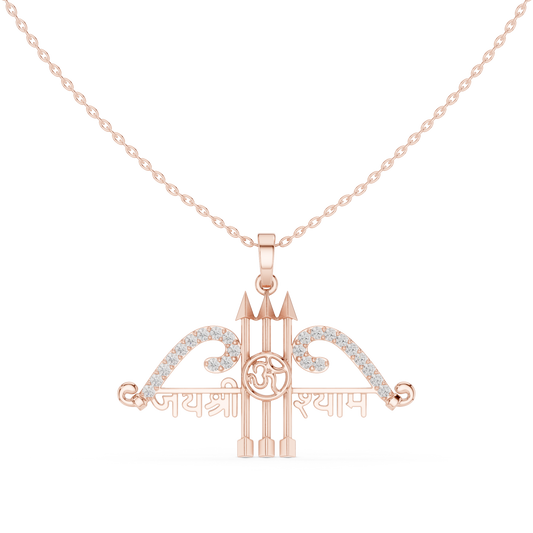 0.48 TCW Fantastic Jai Shree Shyam Round Moissanite Diamond Trishul Om Religious Pendant Fine Jewelry