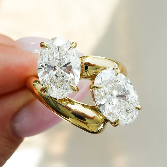 6.00 TCW Modern Bypass Open Ring with Twin Oval Brilliant Lab Diamonds in High Polish Gold