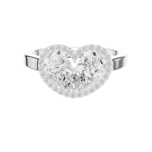 Heart Halo Twin Pear Cut Lab Diamonds Ring - view 3