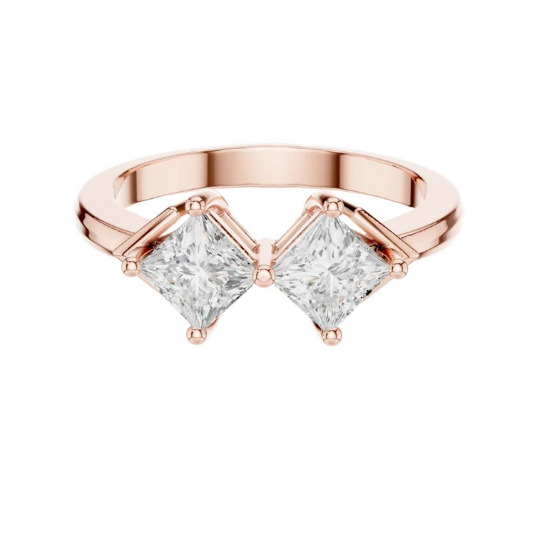 Princess Cut Two Stone Toi Et Moi Moissanite Ring - view 2