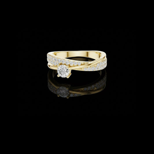 0.30 CT Modern Crossover Twist Style Solitaire Lab Grown Round Diamond With Pavé Band