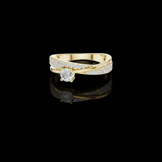 0.30 CT Modern Crossover Twist Style Solitaire Moissanite Round Diamond With Pavé Band