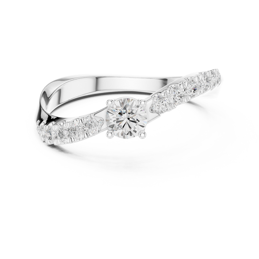 Round Lab Diamond Curve Pave Engagement Ring - view 3