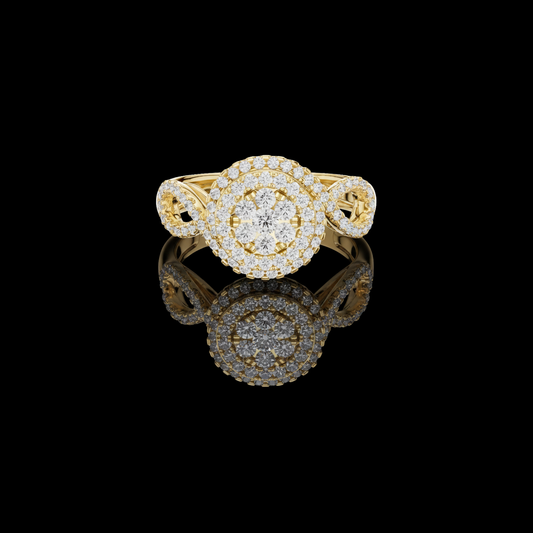 0.66 TCW Double Halo Moissanite Diamond Ring with Elegant Twist Shank Accents