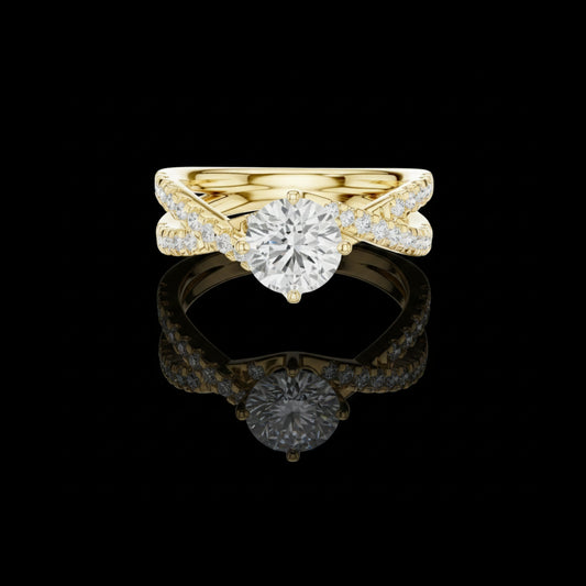 1.15 CT Twisted Shank Band Round Lab Grown Diamond Solitaire Ring in Radiant Gold For Stillness