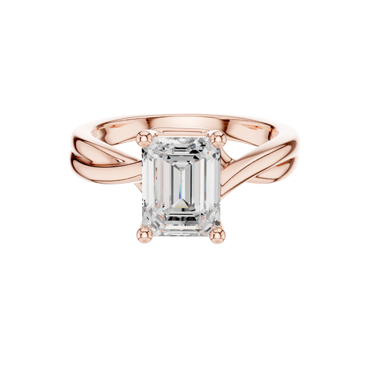 2.00 CT Delicate Emerald Cut Lab Grown Diamond Ring with Twisted Band Design