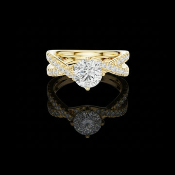 2.00 CT Twisted Shank Band Round Moissanite Diamond Solitaire Ring in Radiant Gold For Stillness