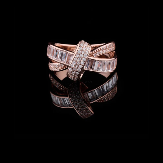 1.50 TCW Signature Crossover Ring with Moissanite Baguette Diamond and Pavé Band