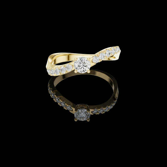 0.30 CT Luxury Round Cut Moissanite Diamond with Elegant Twist Shank & Pave Accents Modern Bridal Ring