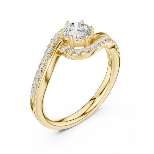0.5 CT Elegant Round Cut Halo Swirl Ring with Moissanite Diamond Accents Twisted Band Luxury Design For Her