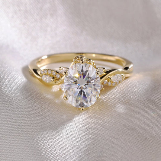 3.00 CT Elegant Oval Cut Moissanite Diamond Ring with Twisted Band and Pave Accents