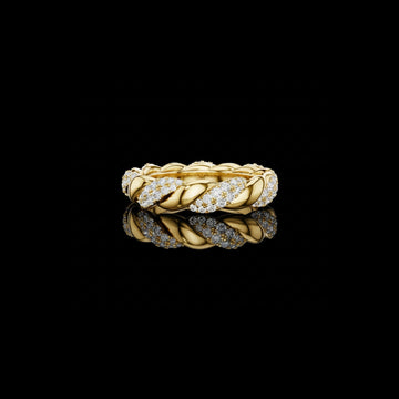 0.98 TCW Twisted Pave Moissanite Diamond Eternity Band with Interlaced Leaf Style Links For Wedding