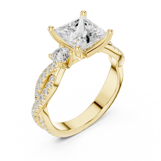 2.00 CT Luxury Princess Cut Moissanite Diamond Twisted Shank with Pave Stones Elegant Engagement Ring