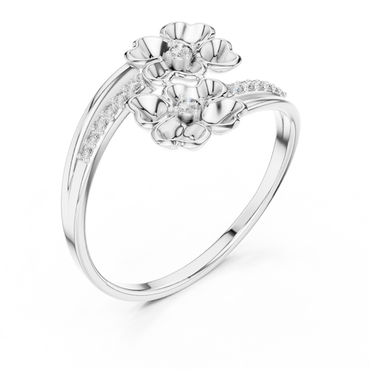 Dual Flower Bypass Split Pave Shank Moissanite Ring - view 4