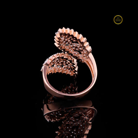 Double Leaf Nature Inspired Round Lab Diamond Anniversary Ring - view 4