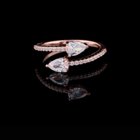 1.00 CT Sparkling Rose Gold Moissanite Diamond Ring with Twin Pear-Shaped Sparkling Stones and Pave Diamond Band
