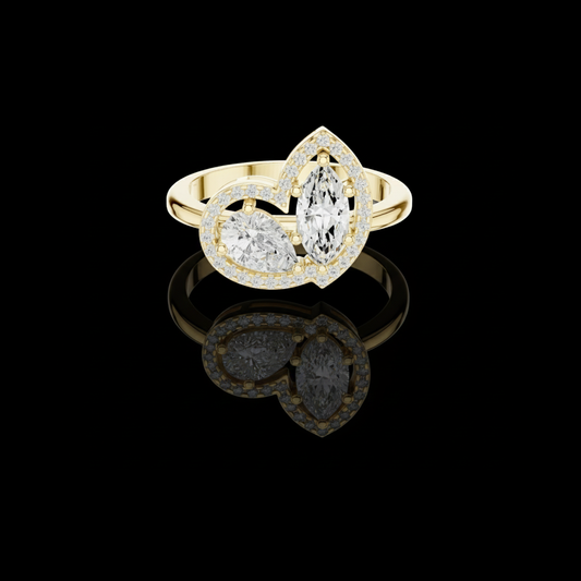 1.56 TCW Graceful Double Moissanite Diamond Halo Ring with Marquise and Pear Cut Centers
