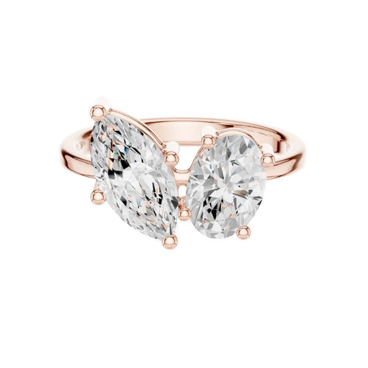 Marquise and Oval Lab Diamond Toi Et Moi Promise Ring - view 2