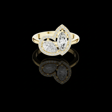 1.56 TCW Graceful Double Lab Grown Diamond Halo Ring with Marquise and Pear Cut Centers