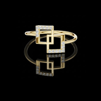 0.76 TCW Stunning Round Cut Lab Grown Diamond Edged Interlocking Square Ring