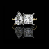 4.50 TCW Elegant Pear Cut and Princess Cut Toi et Moi Lab Grown Diamond Ring For Her