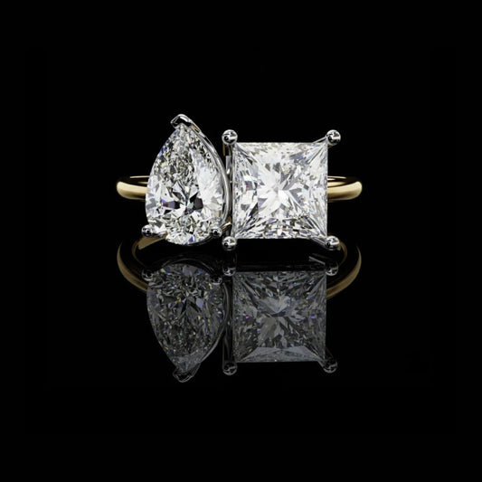 2.15 CT Elegant Pear Cut and Princess Cut Toi et Moi Lab Grown Diamond Ring For Her