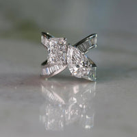 4.50 TCW Modern Moissanite Double Diamond With Radiant and Pear Cut Statement Ring