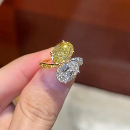 2.70 CT Exquisite Toi et Moi Oval Lab Grown Diamond Bypass Ring with Pave Accents Fancy Two Tone Gold Fine Jewelry