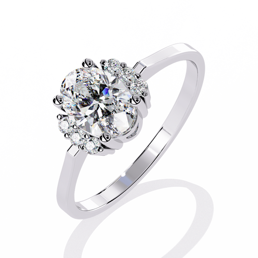 Oval Moissanite Cluster Wedding Bridal Ring - view 3