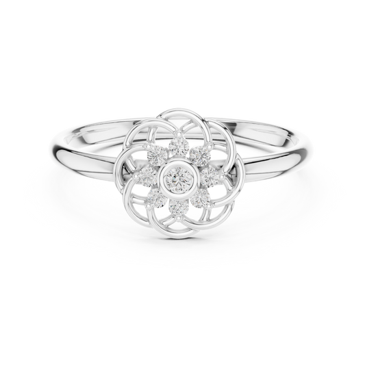 Round Cut Lab Diamond Floral Cluster Minimal Ring in Open Petal Design - view 3
