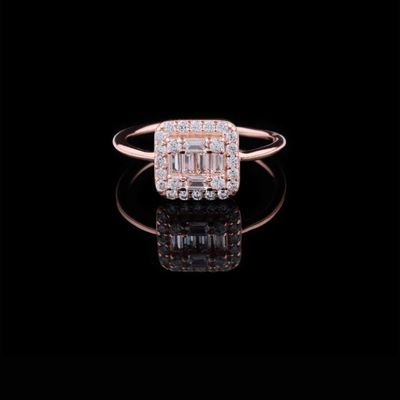 Baguette Halo Ring with Lab Diamond Rectangular Cluster Setting