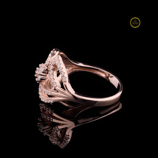 Leaf Motif Style Round Moissanite Anniversary Ring - view 4