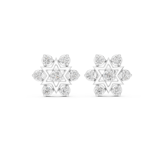 Cluster Round Lab Diamond Star Motif Studs Earring - view 3